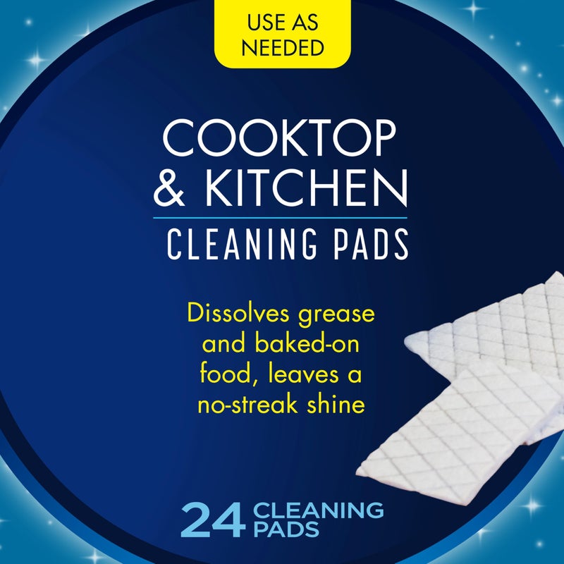 Glisten Cooktop and Kitchen Cleaning Pads for Glass, Gas Ranges, Ovens, Microwaves, and More, Dissolves Grease and Baked on Foods, Lemon Scent, 24 Large Pads or 48 Small Pads - Image 2